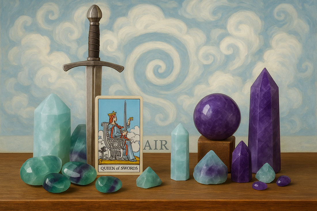 Air element crystals with tarot