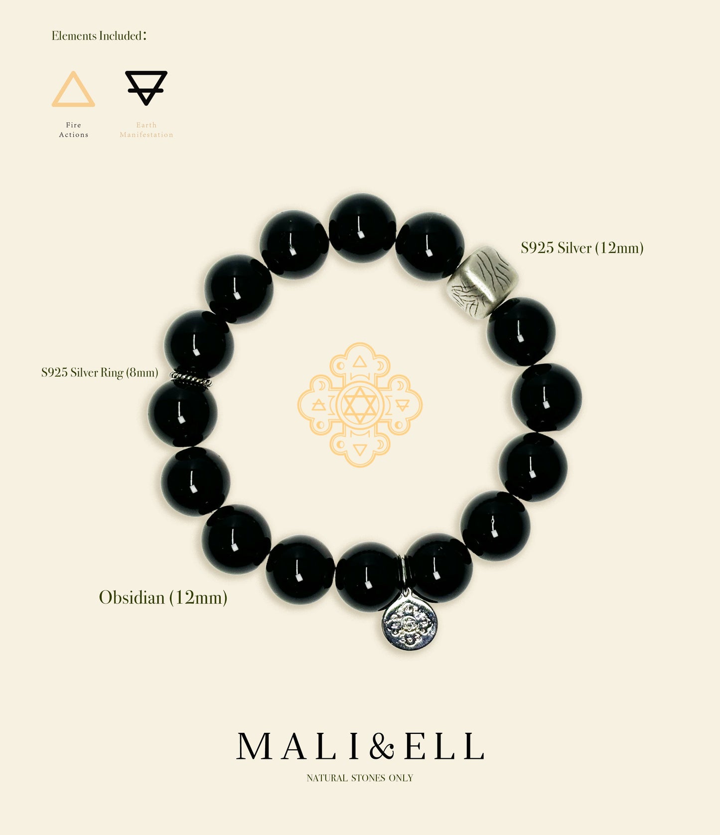 Silver and Stones - Obsidian Bracelet Mali & Ell