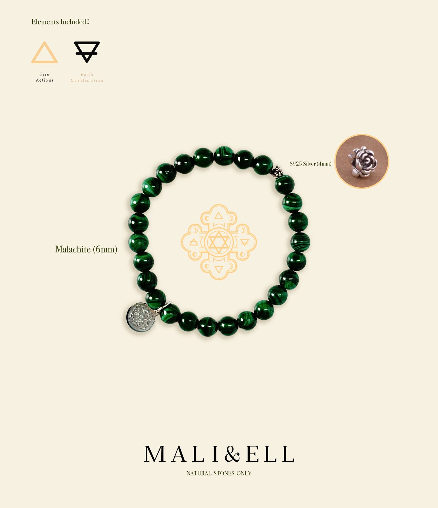 Silver and Stones - Malachite Bracelet Mali & Ell