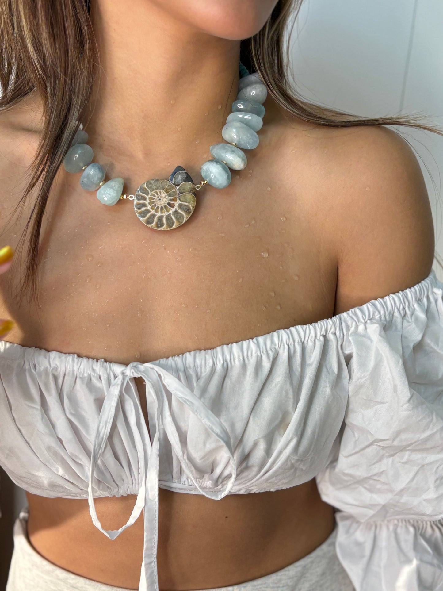 Brave Connection - Aquamarine and Ammonite Charm Necklace Mali & Ell