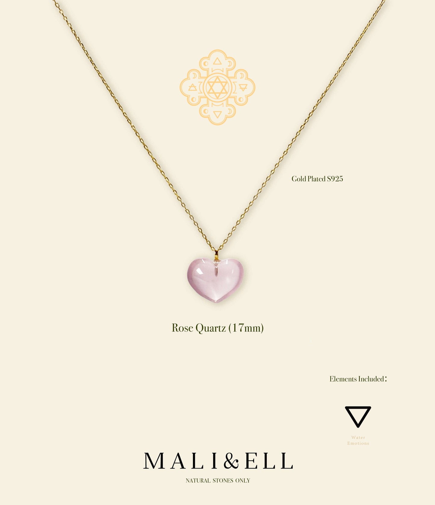 Loving Clarity Rose Quartz Heart Necklace Mali & Ell