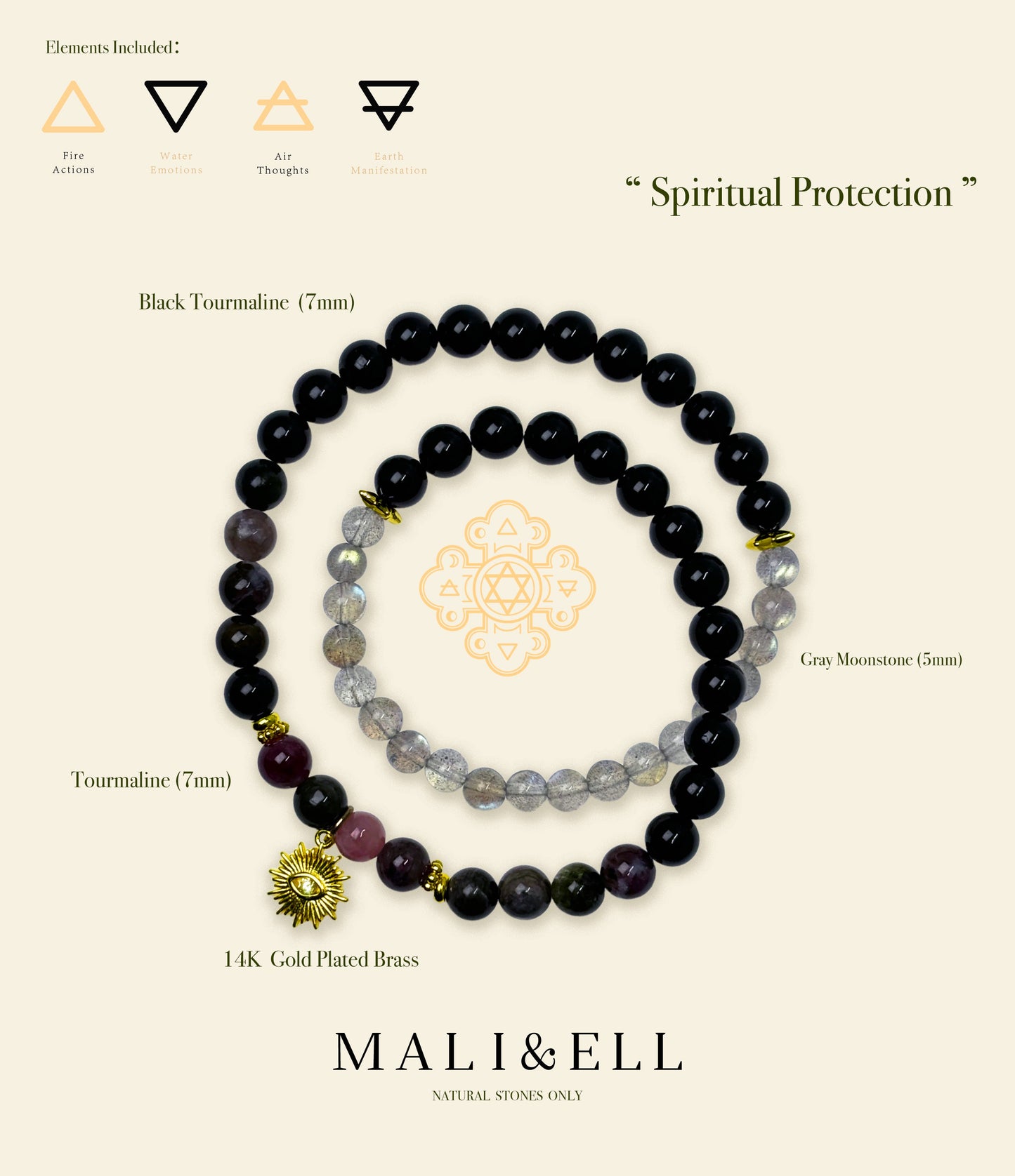 Tourmaline and Gray Moonstone Protection Bracelet Mali & Ell