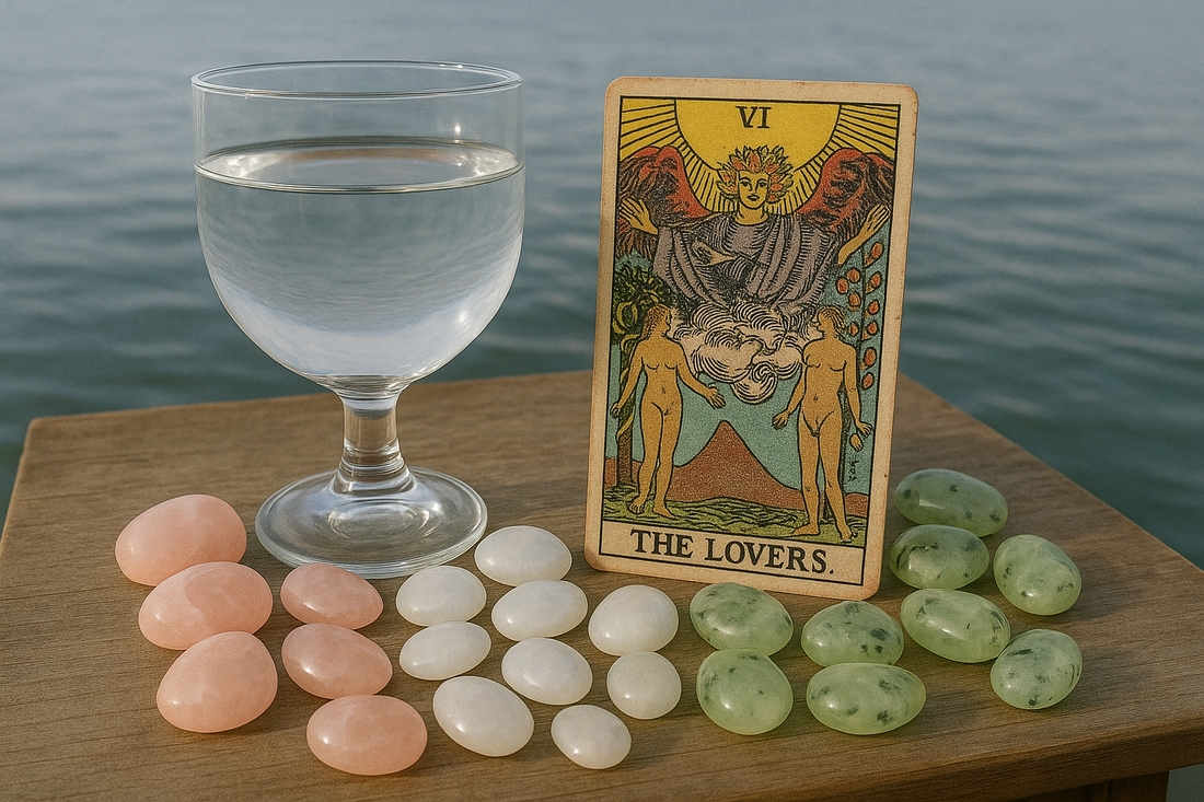 Water element crystals with tarot