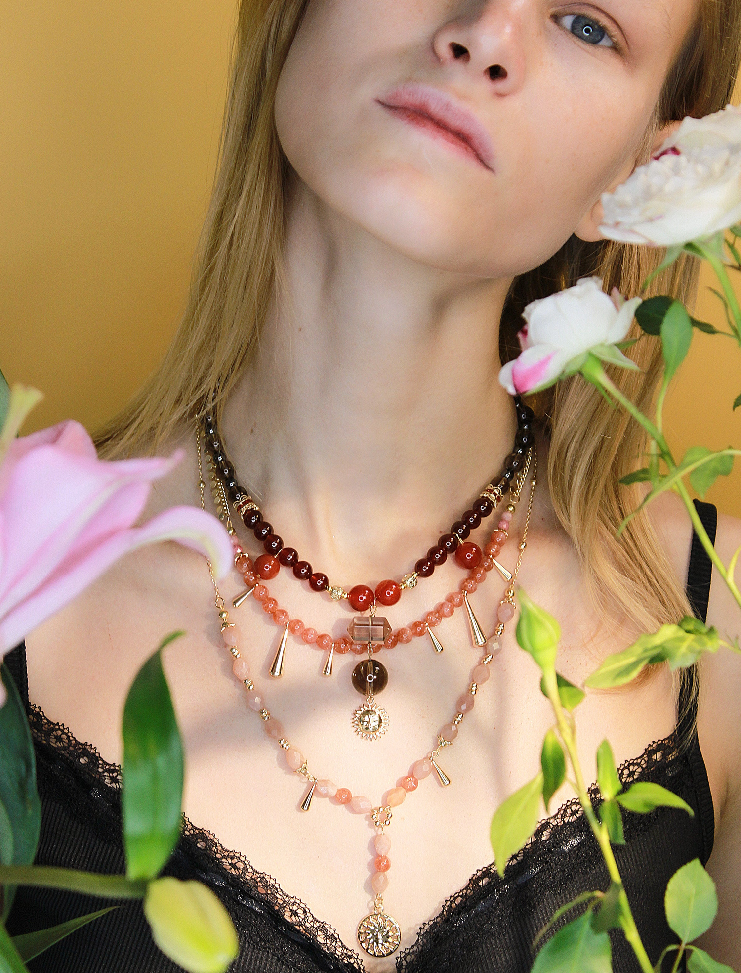 Fire element crystal necklaces showcase