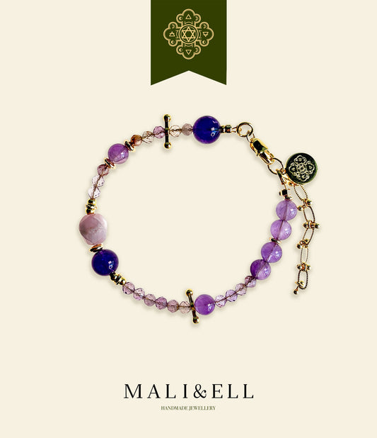 Shimmering Bohemia - Amethyst, Kunzite, Phantom Quartz Boho Bracelet Mali & Ell