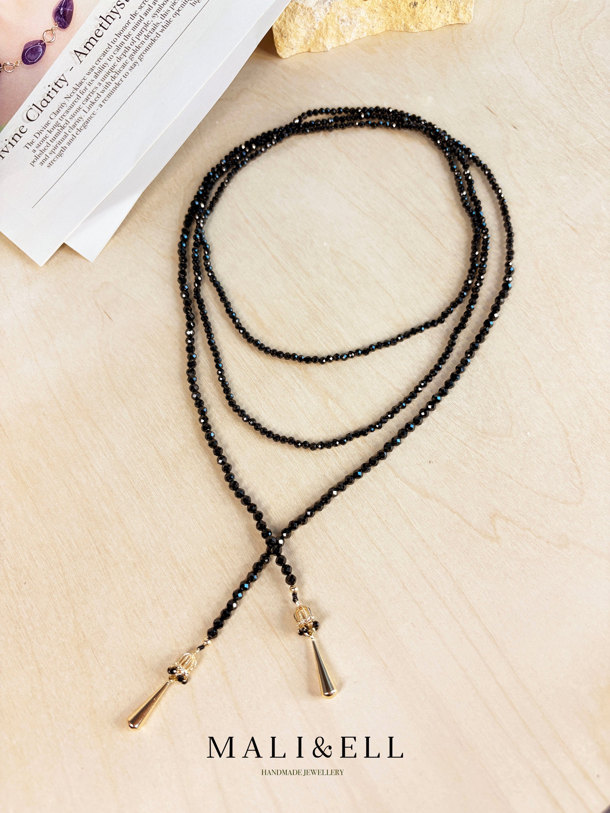 Black Spinel Lariat Necklace Mali & Ell