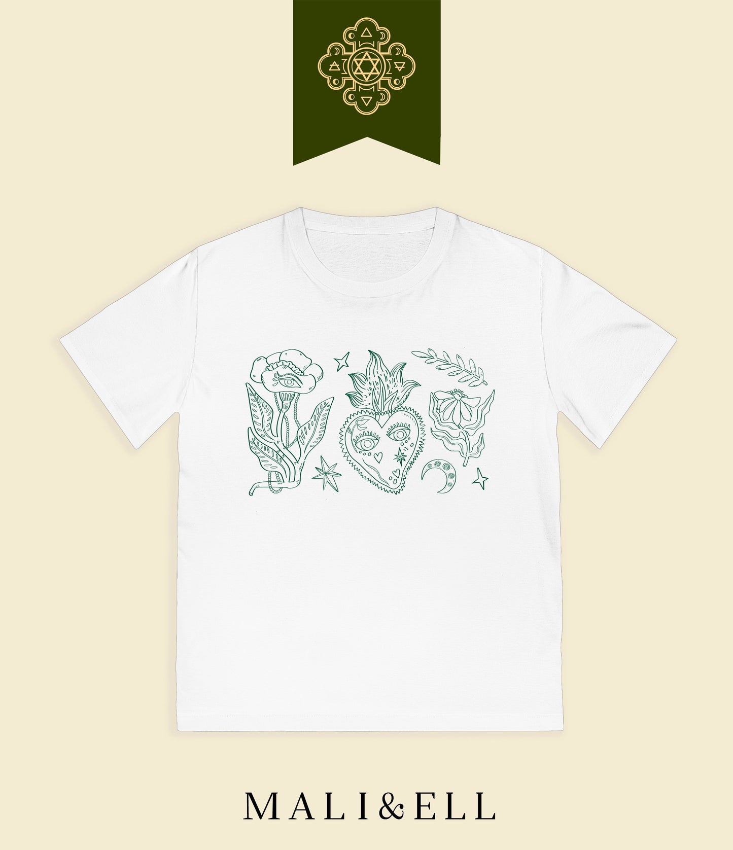 Rocker Graphic T-Shirt — Vintage Tattoo Heart & Flower Sketch Tee Printify