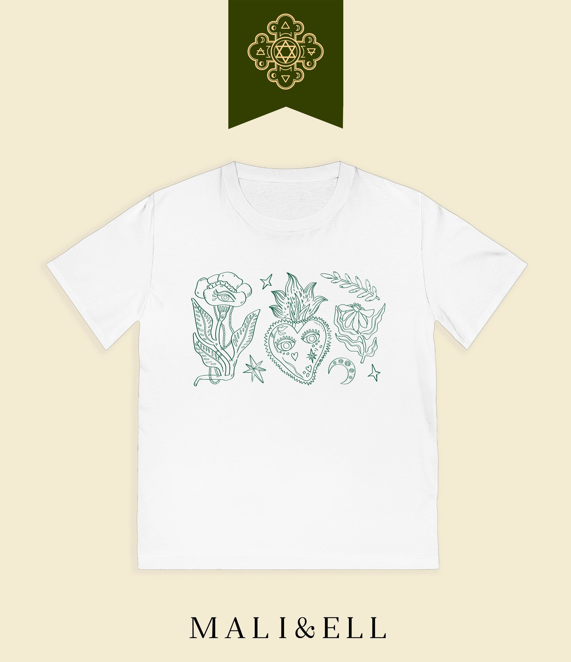 Rocker Graphic T-Shirt — Vintage Tattoo Heart & Flower Sketch Tee Printify
