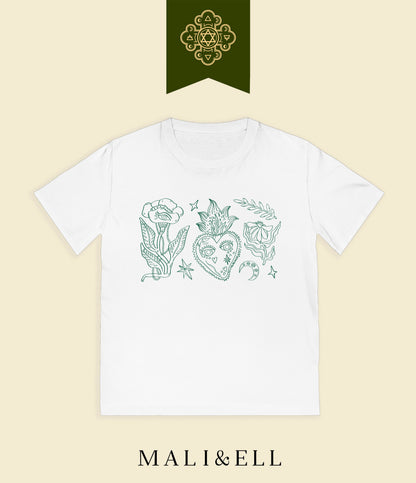 Rocker Graphic T-Shirt — Vintage Tattoo Heart & Flower Sketch Tee Printify