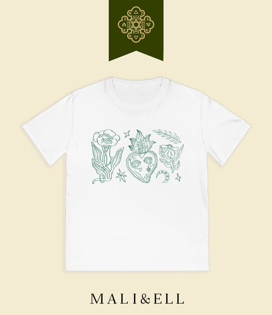 Rocker Graphic T-Shirt — Vintage Tattoo Heart & Flower Sketch Tee Printify