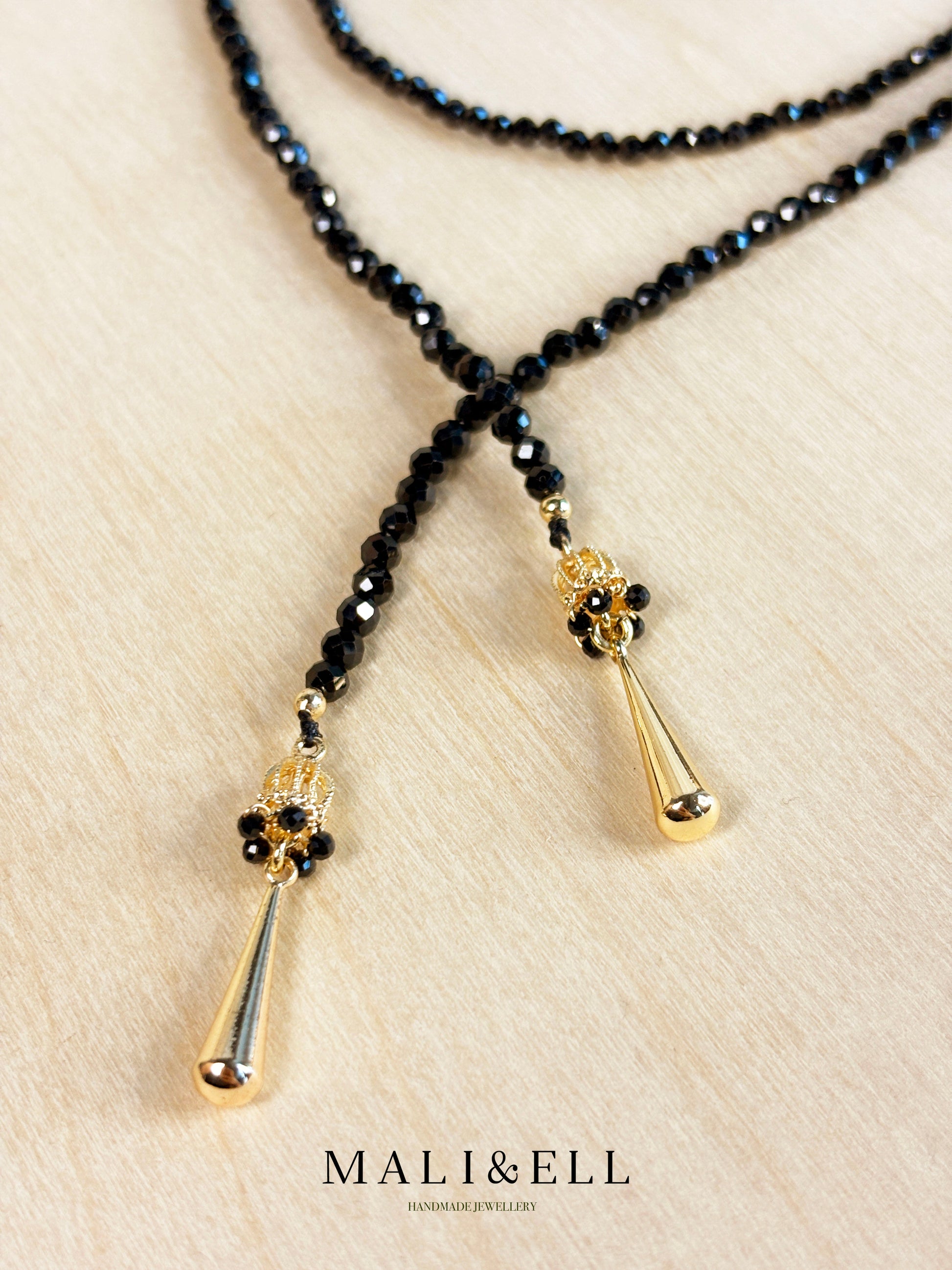 Black Spinel Lariat Necklace Mali & Ell