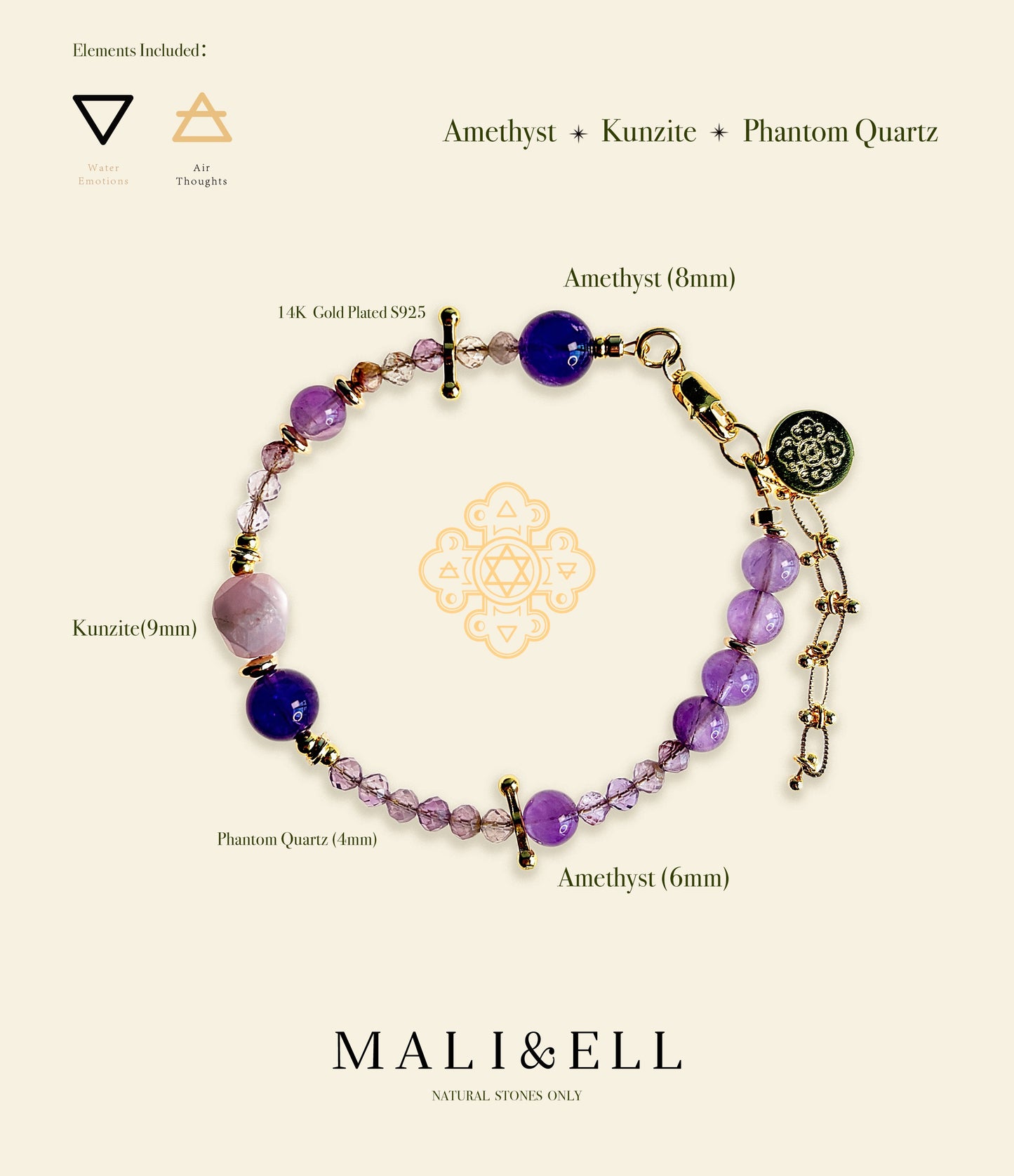 Shimmering Bohemia - Amethyst, Kunzite, Phantom Quartz Boho Bracelet Mali & Ell