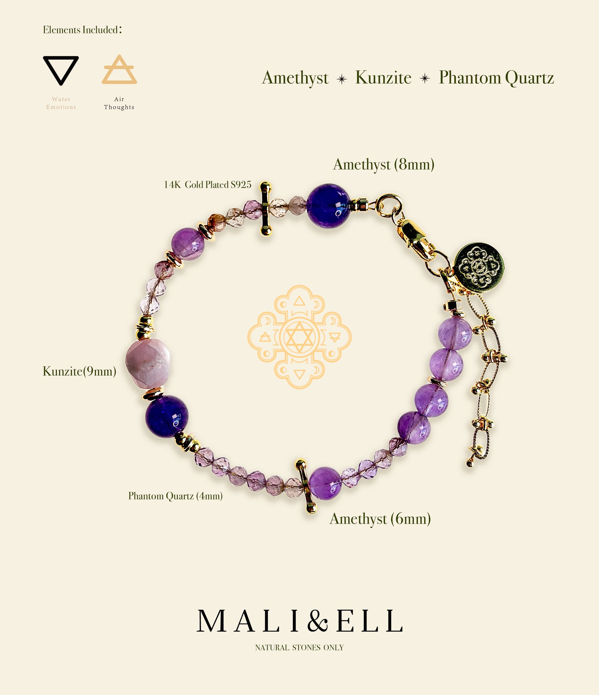 Shimmering Bohemia - Amethyst, Kunzite, Phantom Quartz Boho Bracelet Mali & Ell