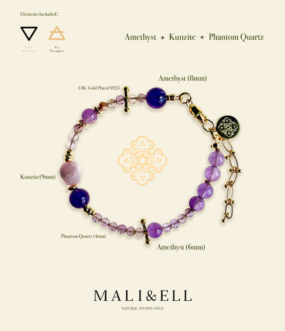 Shimmering Bohemia - Amethyst, Kunzite, Phantom Quartz Boho Bracelet Mali & Ell
