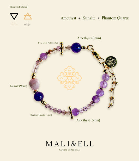 Shimmering Bohemia - Amethyst, Kunzite, Phantom Quartz Boho Bracelet Mali & Ell