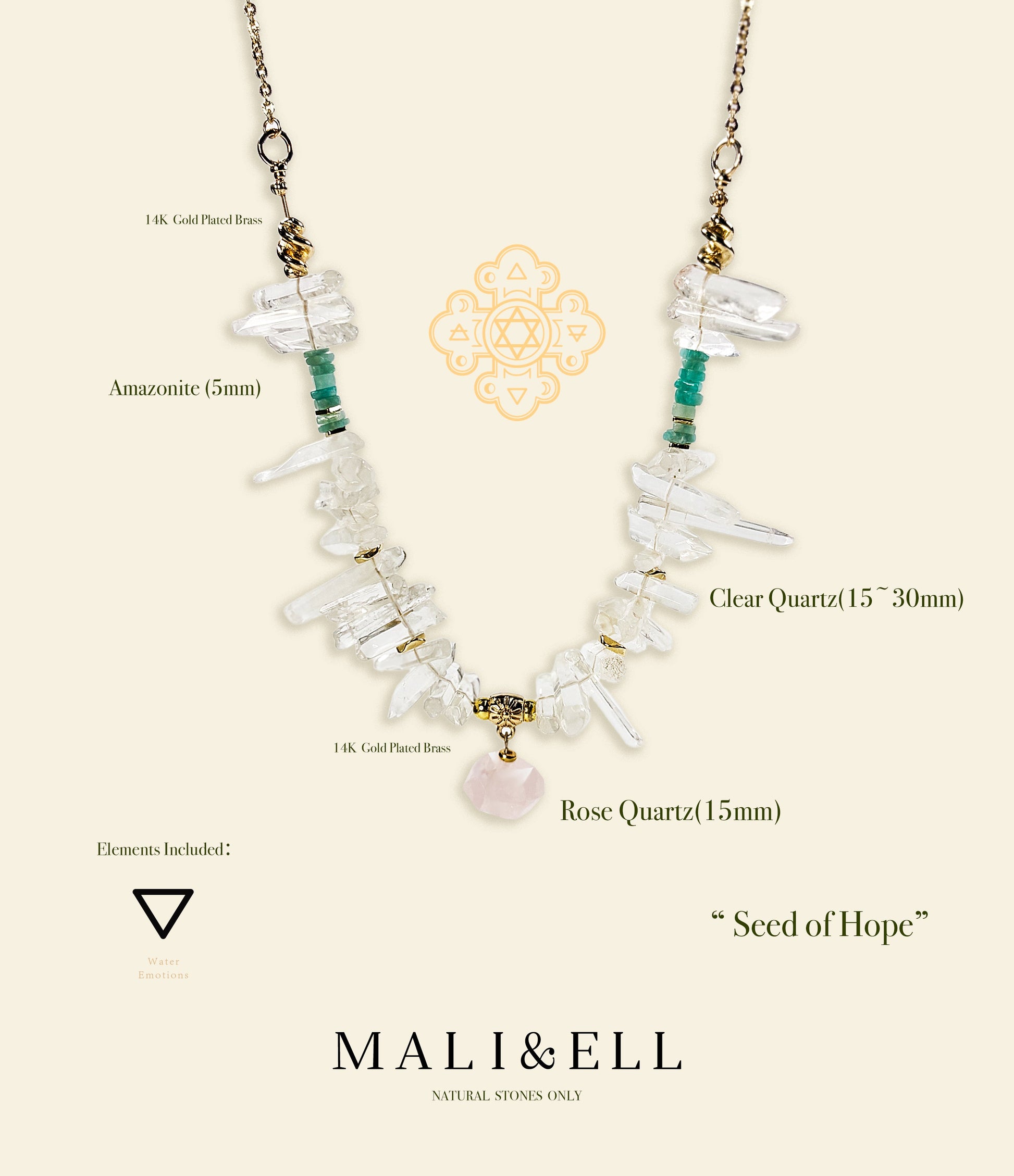 Hope Series - Seed of Hope - Rose Quartz Featured Necklace Mali & Ell
