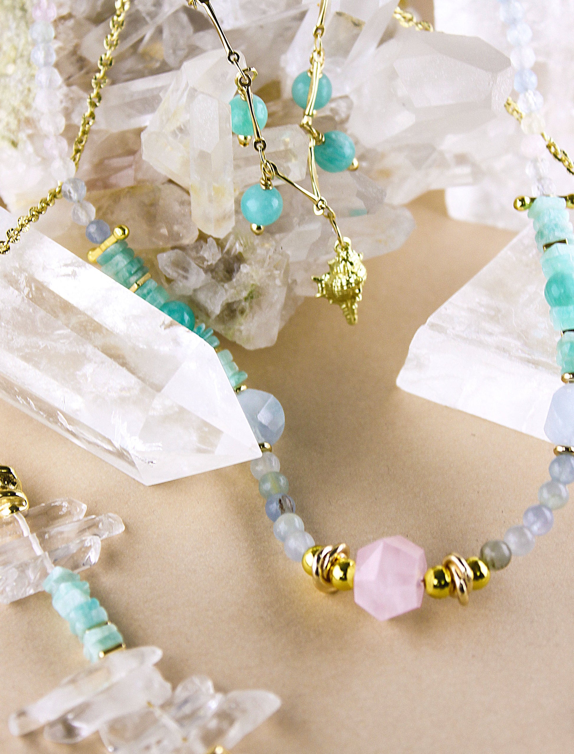 Hope Series - Soul Bridge - Rose Quartz Featured Necklace Mali & Ell