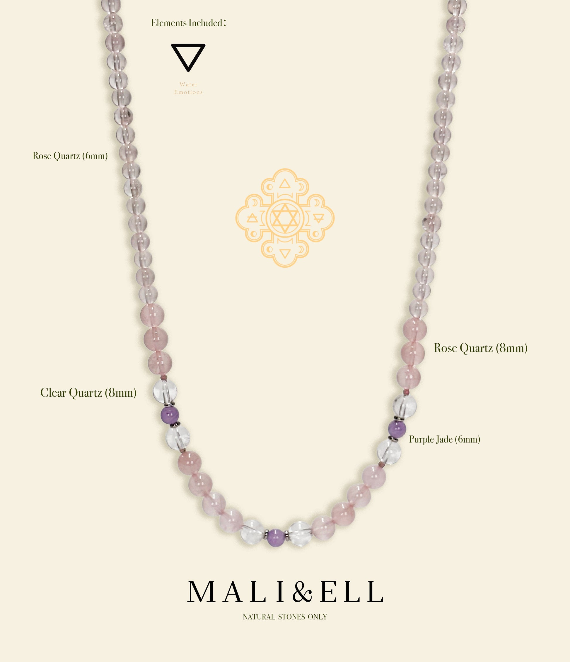 Rose Quartz Beaded Necklace Mali & Ell