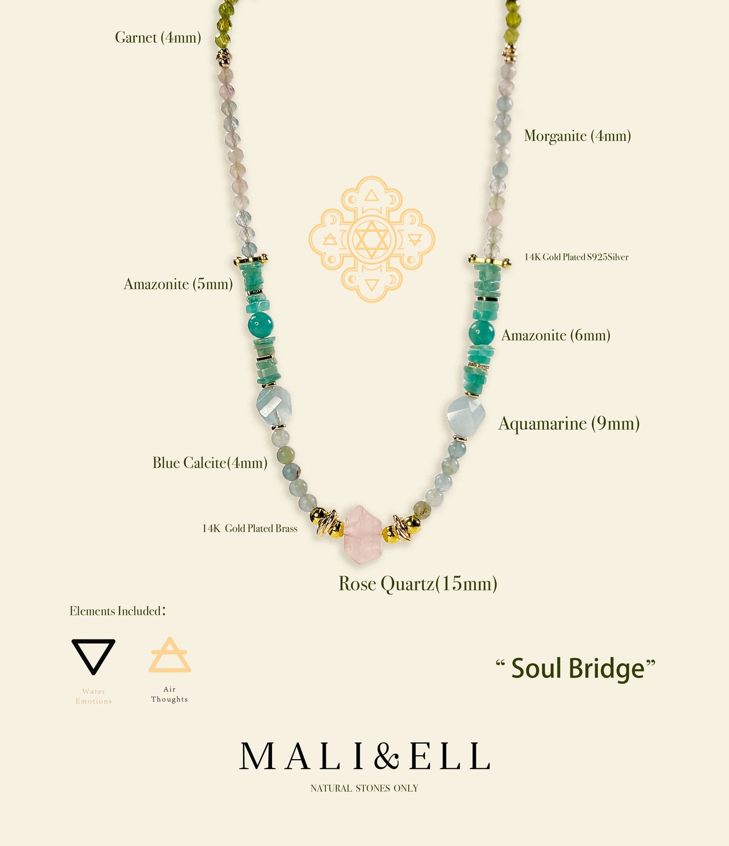 Hope Series - Soul Bridge - Rose Quartz Featured Necklace Mali & Ell
