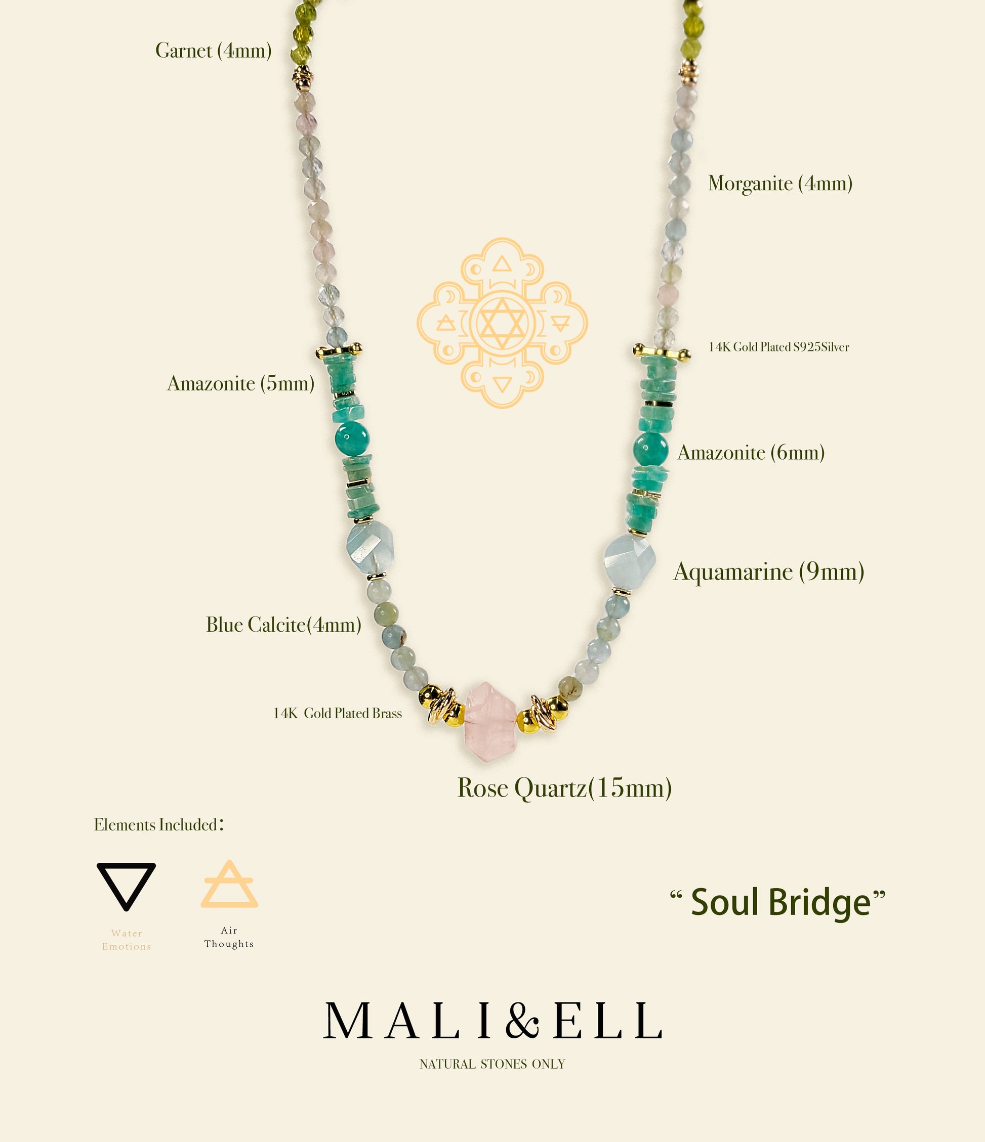 Hope Series - Soul Bridge - Rose Quartz Featured Necklace Mali & Ell