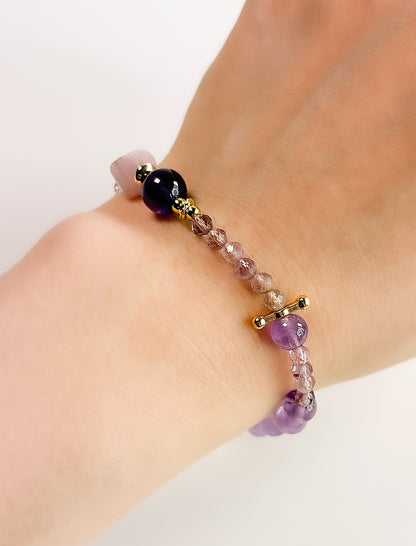 Shimmering Bohemia - Amethyst, Kunzite, Phantom Quartz Boho Bracelet Mali & Ell