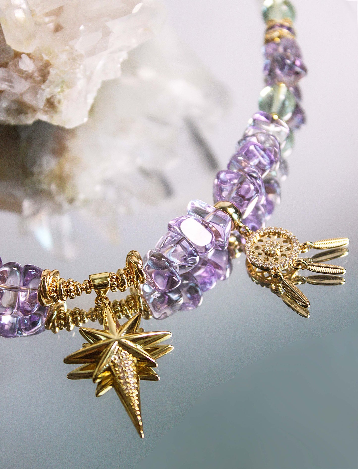 Starlight Dreams – Amethyst & Prehnite Necklace Mali & Ell