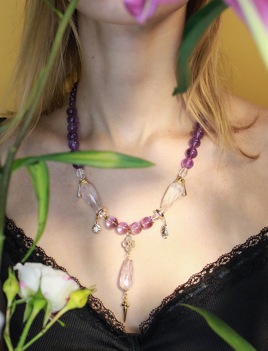Air Element Crystal Necklace Featuring Various Types of Amethyst