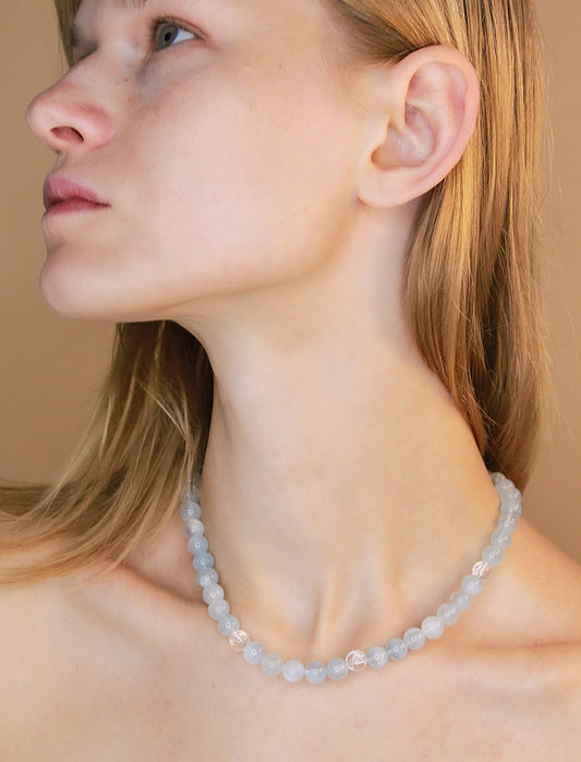 Aquamarine Beaded Necklace by Mali & Ell