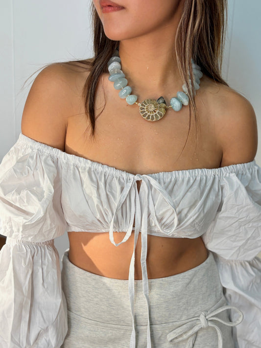 Brave Connection - Aquamarine and Ammonite Charm Necklace Mali & Ell