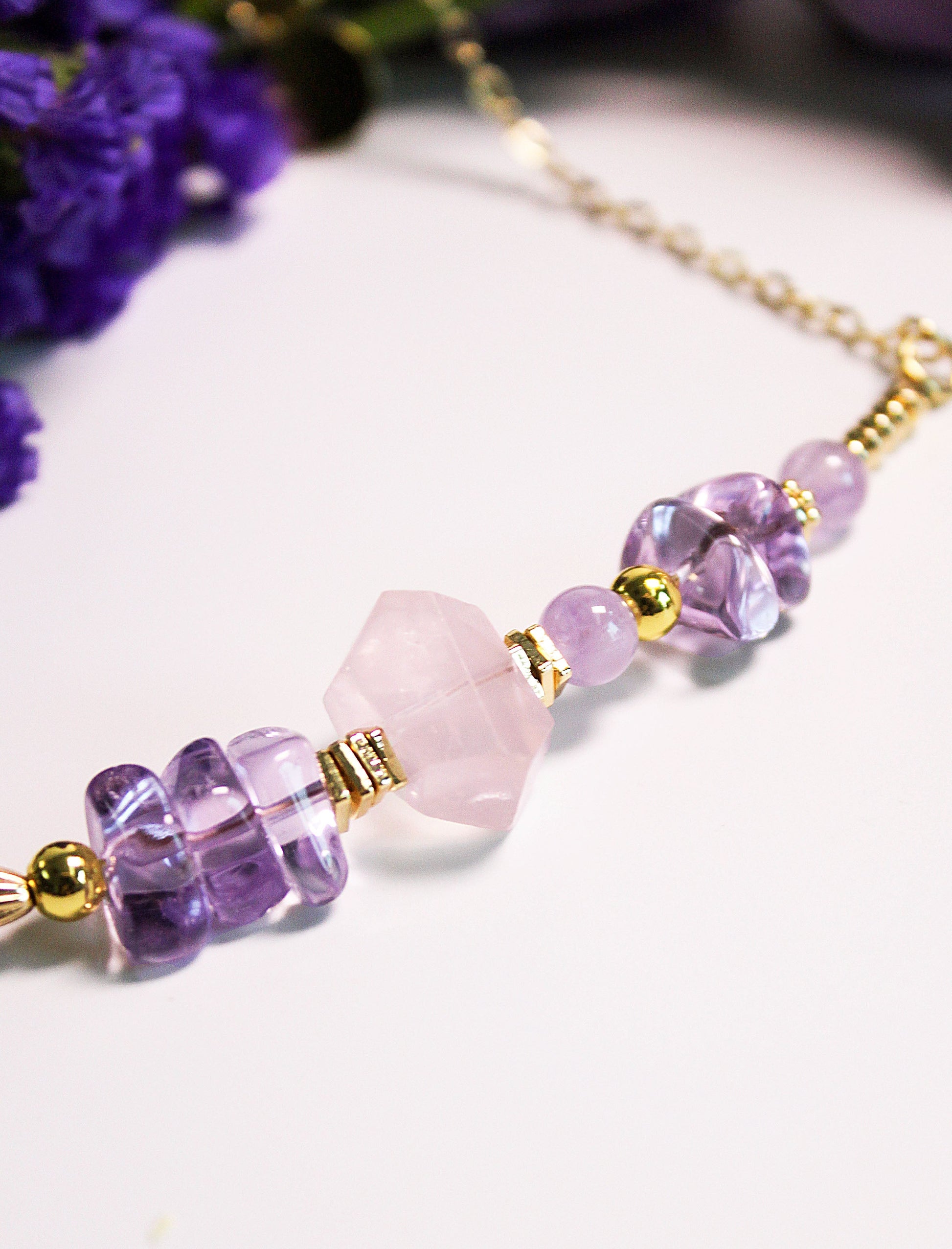 Gentle Balance – Amethyst & Rose Quartz Necklace Mali & Ell