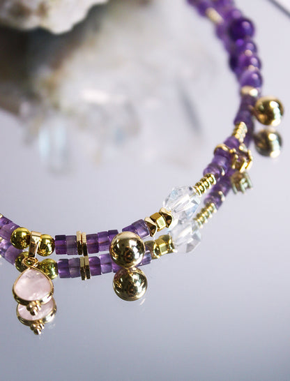 Purple Clarity Harmony Necklace – Amethyst, Clear Quartz & Rose Quartz Mali & Ell