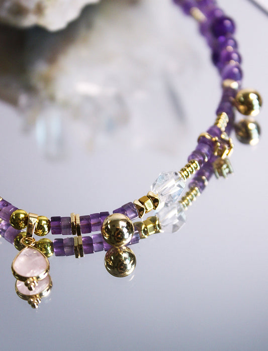 Purple Clarity Harmony Necklace – Amethyst, Clear Quartz & Rose Quartz Mali & Ell