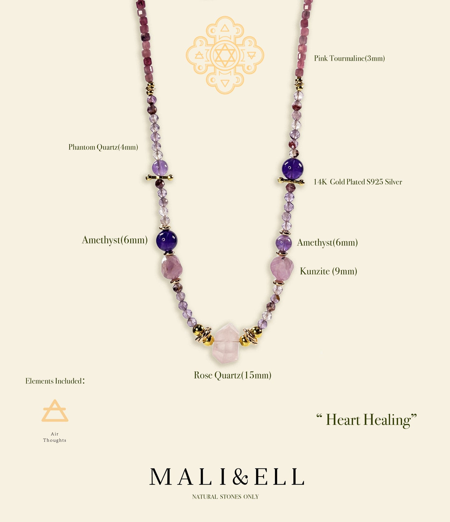 Heart Healing Necklace – Kunzite & Rose Quartz Mali & Ell