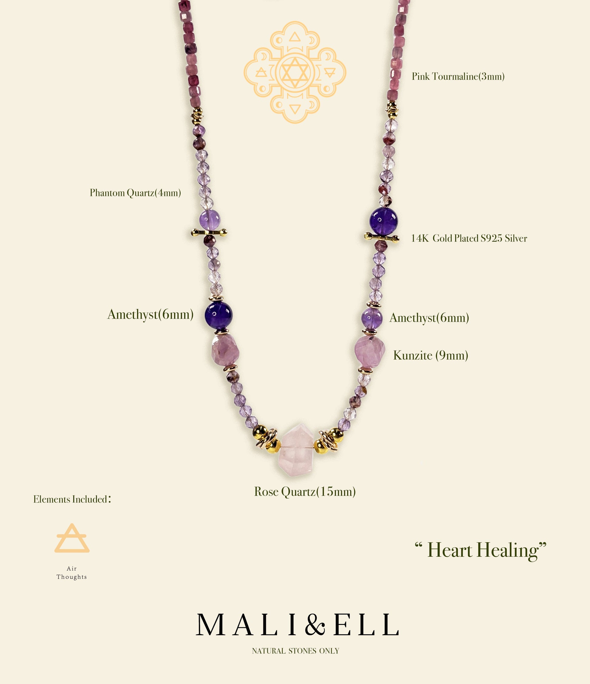 Heart Healing Necklace – Kunzite & Rose Quartz Mali & Ell