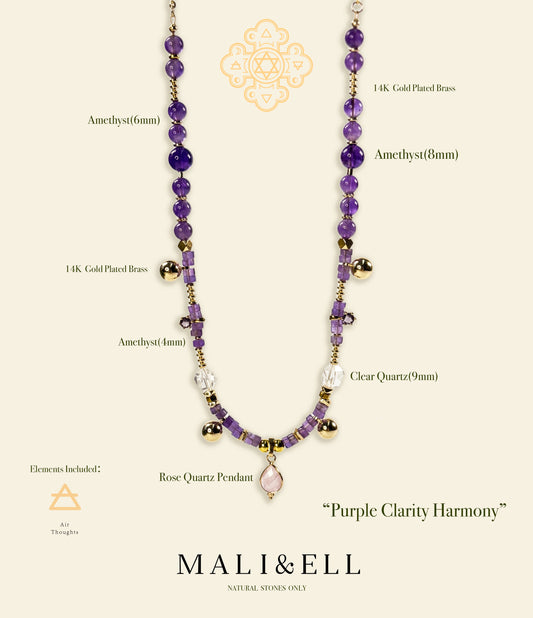 Purple Clarity Harmony Necklace – Amethyst, Clear Quartz & Rose Quartz Mali & Ell