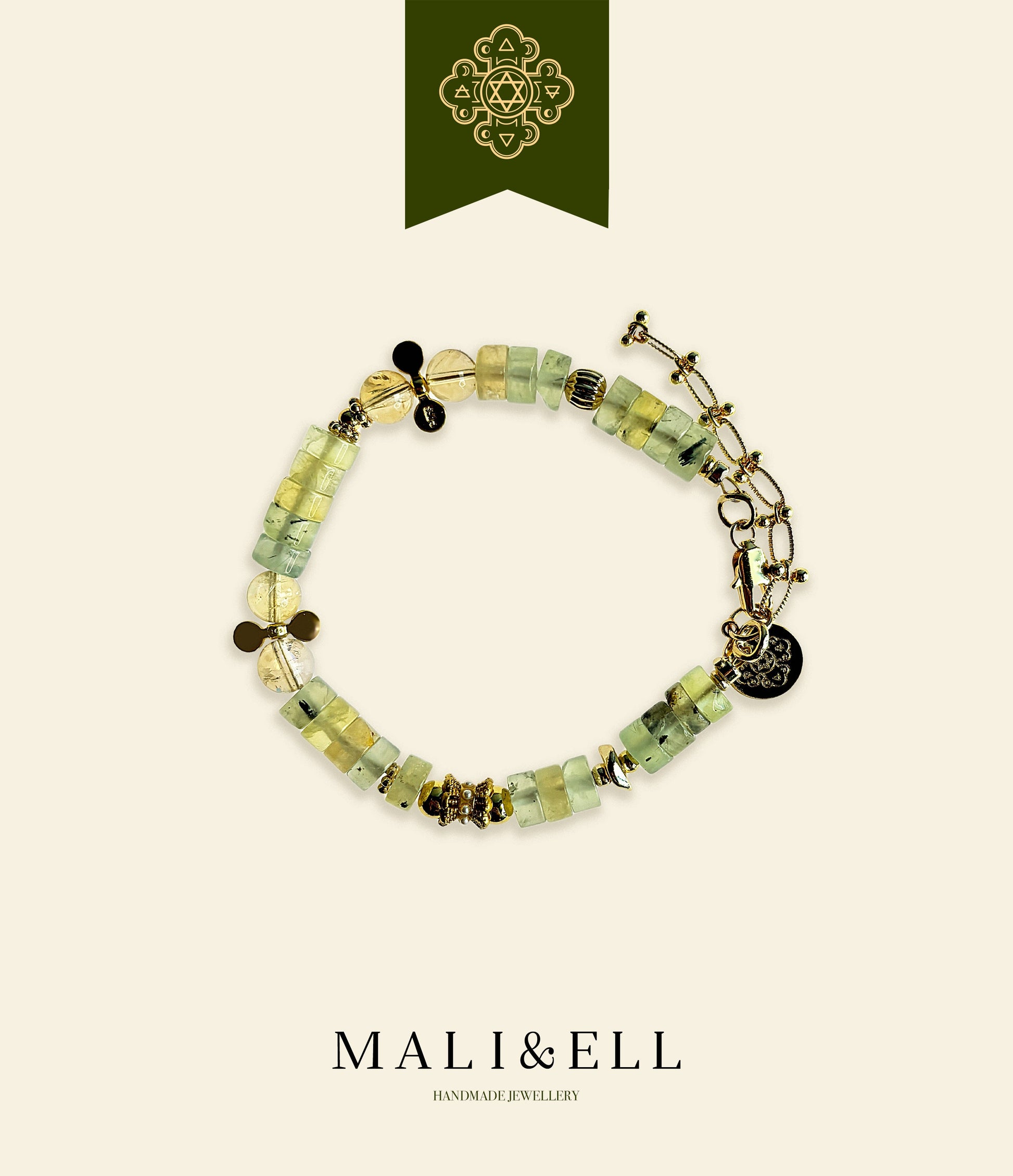 Shimmering Bohemia - Citrine, Prehnite Boho Bracelet Mali & Ell