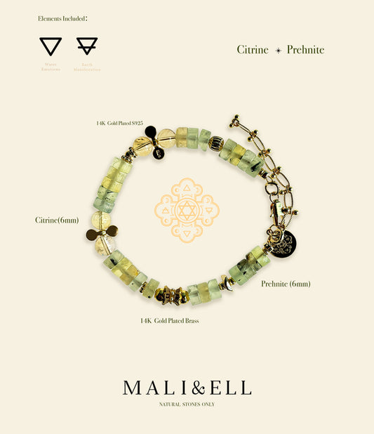 Shimmering Bohemia - Citrine, Prehnite Boho Bracelet Mali & Ell