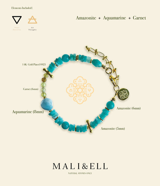 Shimmering Bohemia - Amazonite, Aquamarine, Garnet Boho Bracelet Mali & Ell