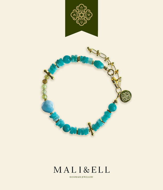 Shimmering Bohemia - Amazonite, Aquamarine, Garnet Boho Bracelet Mali & Ell