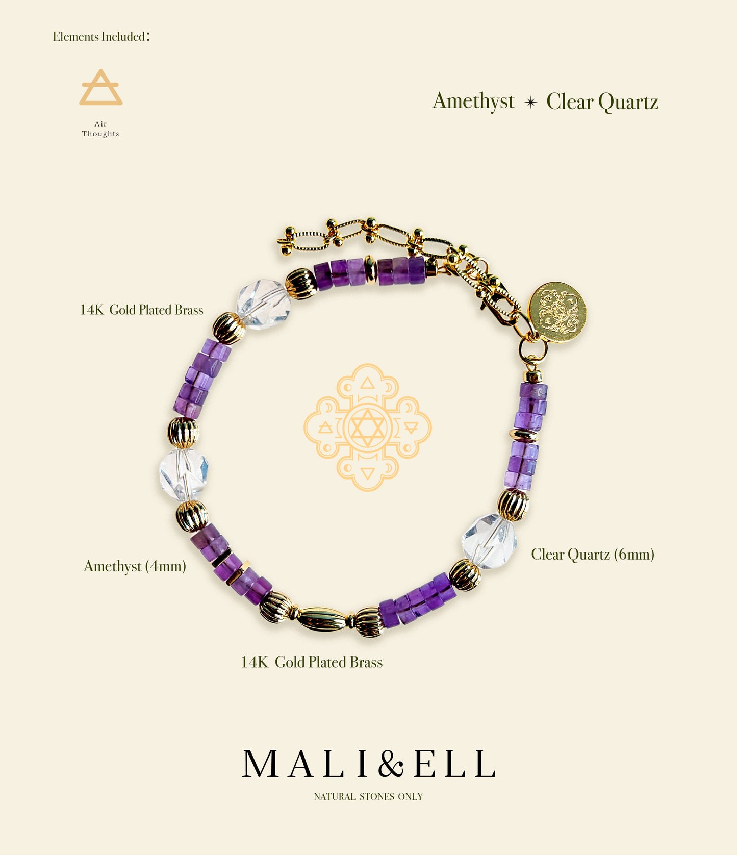 Shimmering Bohemia - Amethyst, Clear Quartz Boho Bracelet Mali & Ell