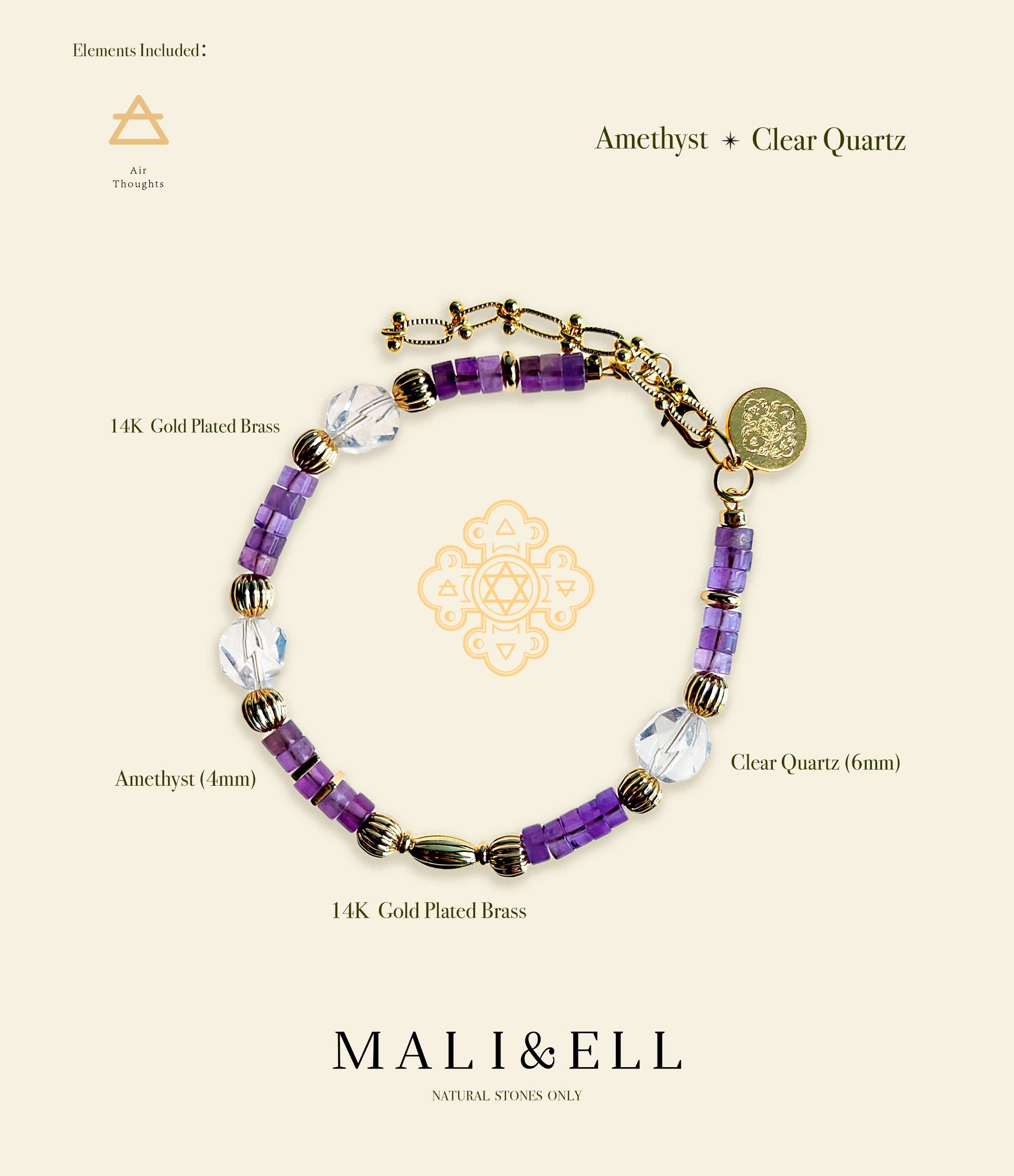 Shimmering Bohemia - Amethyst, Clear Quartz Boho Bracelet Mali & Ell