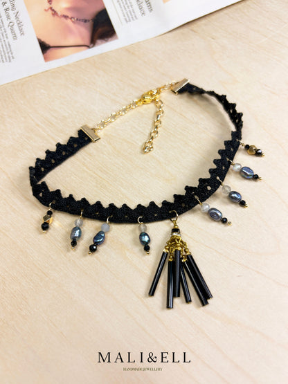Nightforce Talisman - Black Crystal Boho Necklace Layering Set Mali & Ell