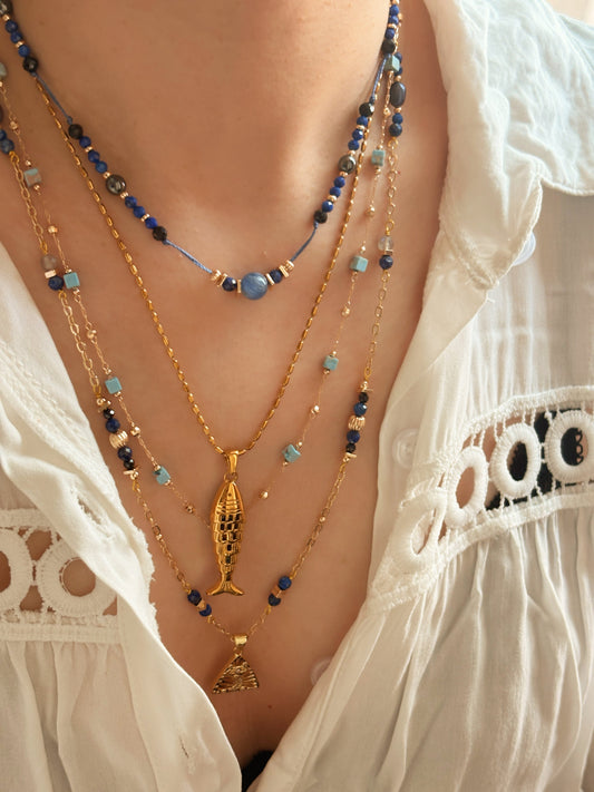 Deepwater Talisman – Blue Crystal Boho Necklace Layering Set Mali & Ell