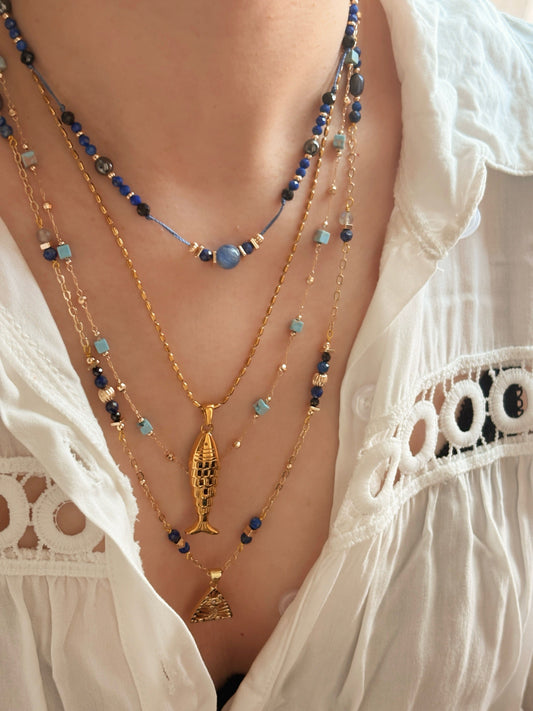 Deepwater Talisman – Blue Crystal Boho Necklace Layering Set Mali & Ell