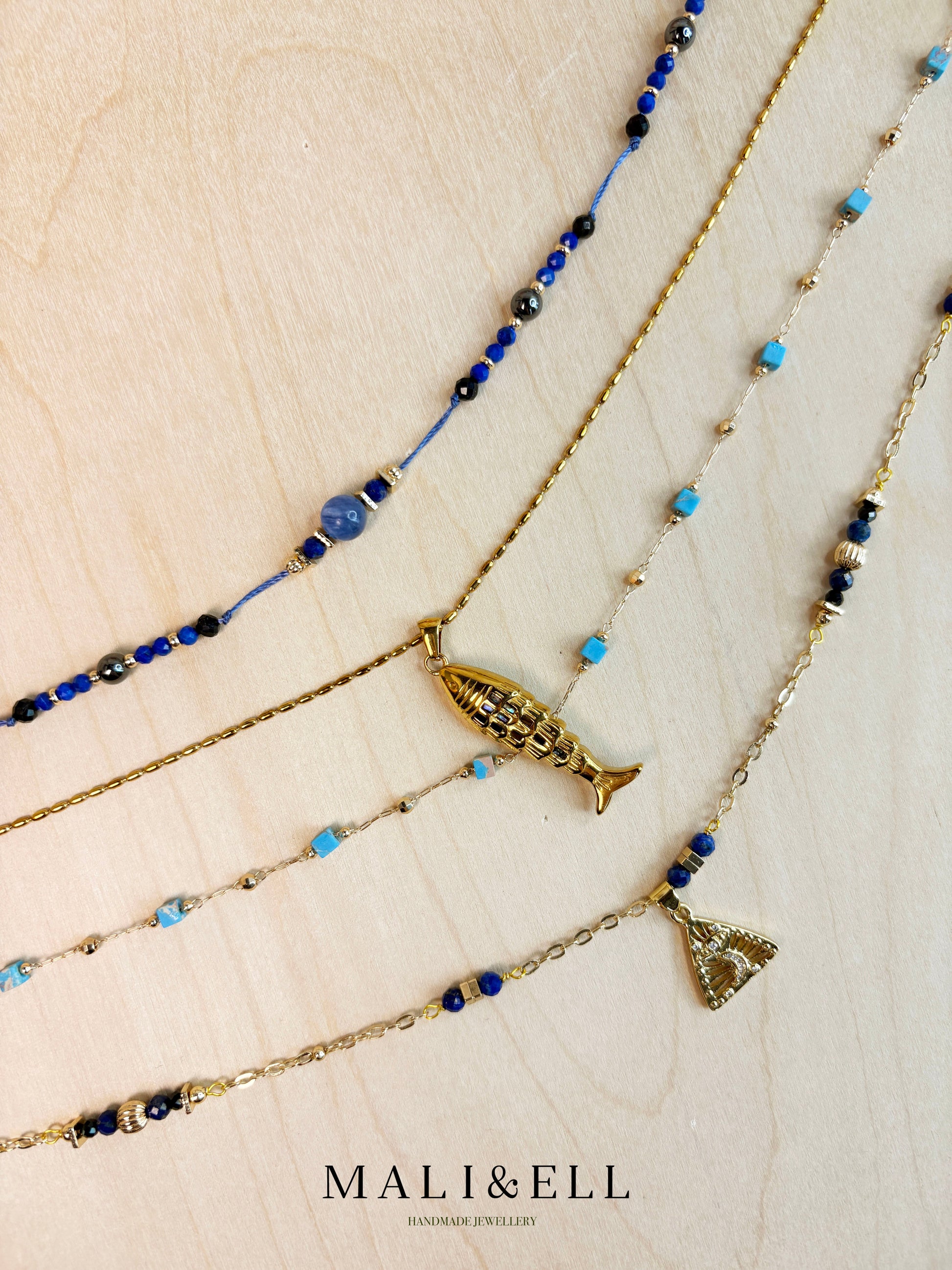 Deepwater Talisman – Blue Crystal Boho Necklace Layering Set Mali & Ell