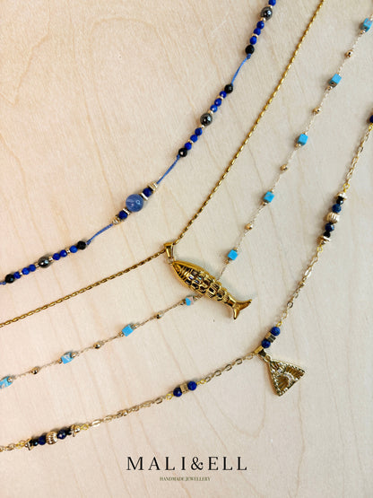 Deepwater Talisman – Blue Crystal Boho Necklace Layering Set Mali & Ell