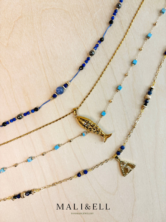 Deepwater Talisman – Blue Crystal Boho Necklace Layering Set Mali & Ell