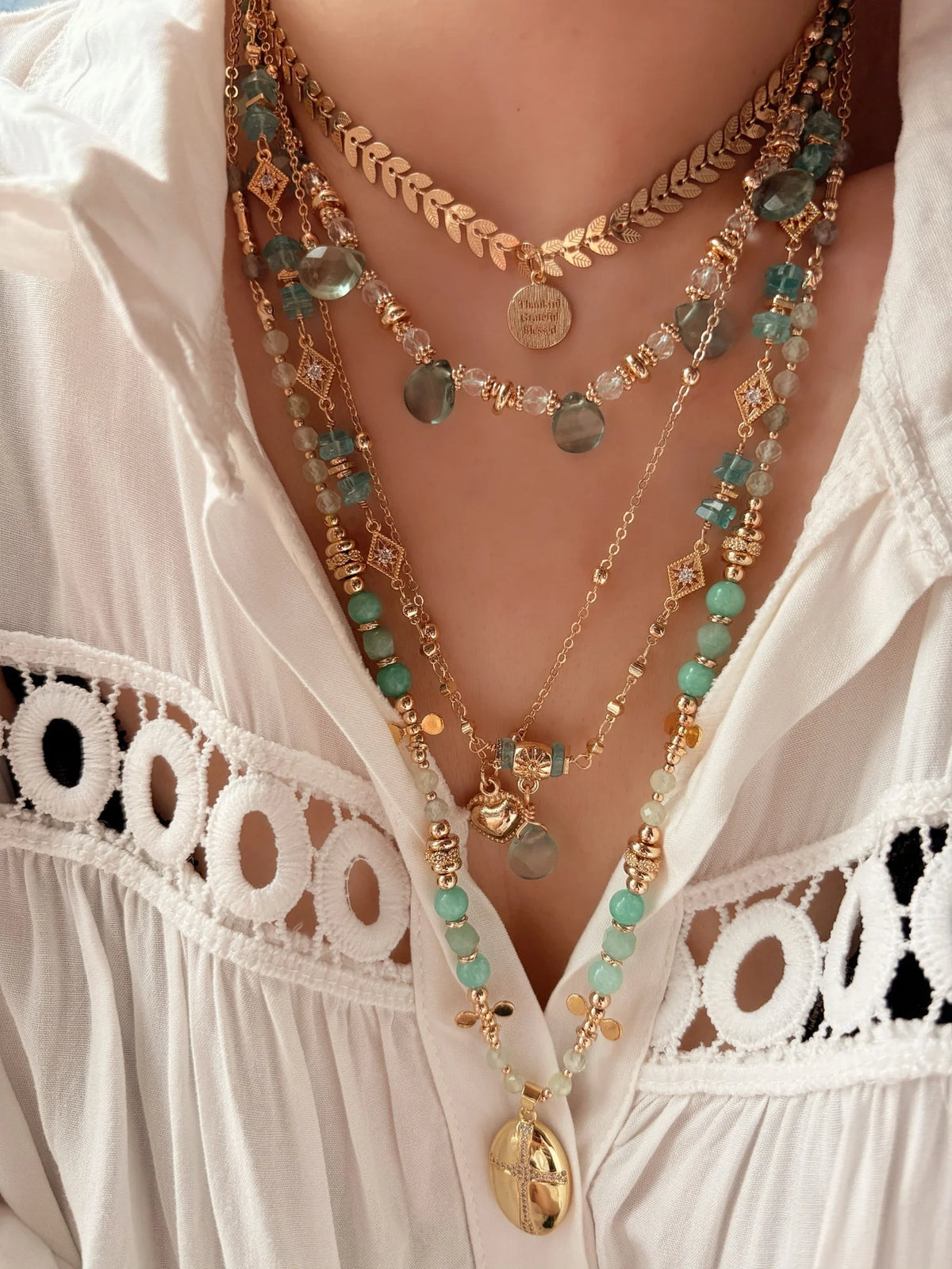 Verdant Tide Gemstone Layering Necklace Set Mali & Ell