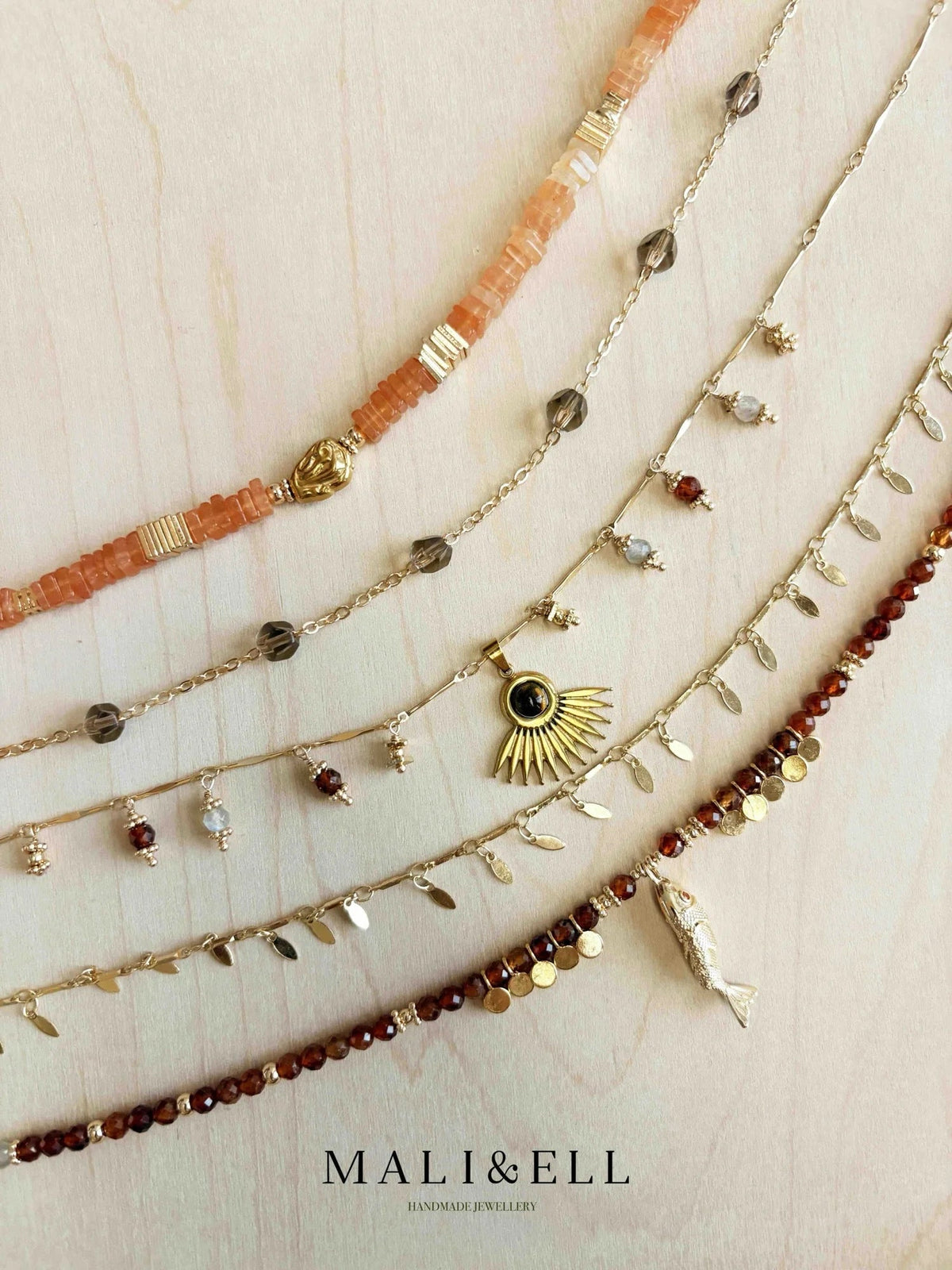Golden Nomad Natural Stone Layering Necklace Set Mali & Ell