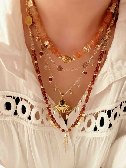 Golden Nomad Natural Stone Layering Necklace Set Mali & Ell